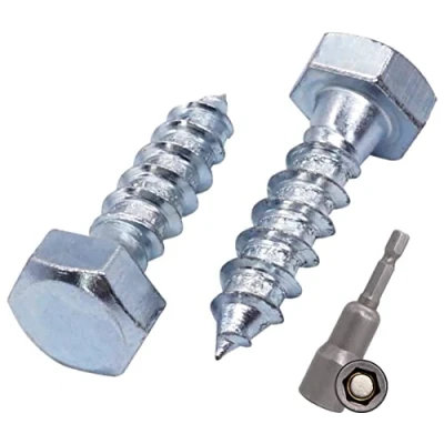Image of SKIR&#039;CO (140 pcs) DIN 571 Zinc Plated Steel Hexagon Wood Screws M8 x 30 mm, Coach Screws, Hex Screw, Lag Bolts (With Magnetic Bit)