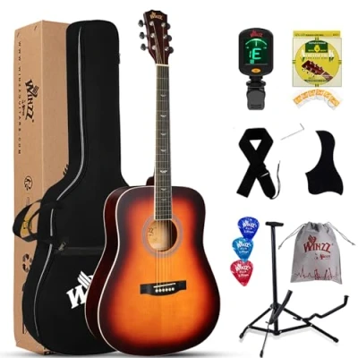 Image of Winzz Acoustic Guitars Full Size, 4/4 Folk Guitar for Beginners Adults, Steel string Matte Dark Sunburst (41 Inches）