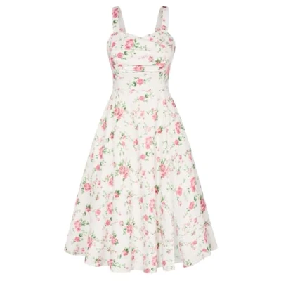 Image of Women Summer Beach Dress Sweetheart Neck Swing A Line Prom Party Pink Floral L