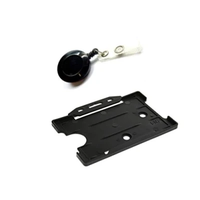 Image of ID Card It Badge Reel with Ski Pass Rigid Identity Holder Black (5)