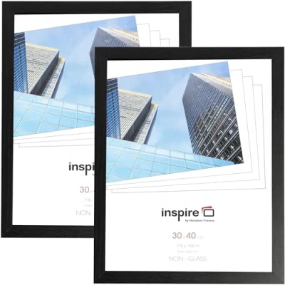 Image of Hampton Frames OXFORD 30x40cm Pack of 2 Black Picture Frame Acrylic (Non Glass) OXF3040NGX 2PK