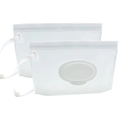 Image of 通用 Portable Wet Wipe Pouch Dispenser, Reusable Baby Diaper Disposal Bags, Refillable Personal Travel Clutch Dispenser Holder Keeps Wipes Moist (Transparent Style, 2 Pack)