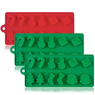 Image of YuCool 3 Pack Silicone Christmas Cake Chocolate Candy Jelly Molds, Non Stick Baking Trays Pan for Party Decoration, Xmas Gift，with Shape of Tree, Santa Head Red,Green