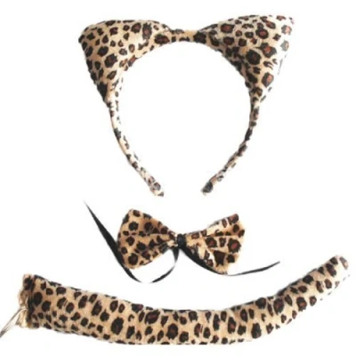 Image of Animal Print Set : Leopard Ears + Tail Bow Tie Bowtie Fancy Dress Outfit Coat One Size for All