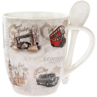 Image of lesser and pavey LP43229 Ceramic Mug with Spoon London 1 Piece 10 oz Accessory, Multicolored