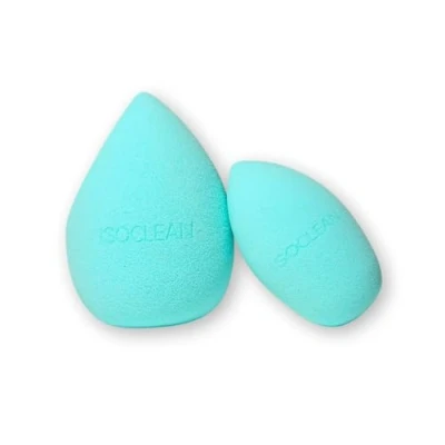 Image of ISOCLEAN Cosmetic Makeup Sponge DUO, Beauty Set for Application of Liquid Foundation, Concealer, Blush, Cream &amp; Powder, Small and Large Teardrop Shape Blender Contouring Aqua