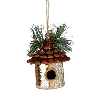 Image of Gold Sequin Birdhouse 10x11cm Christmas Tree Hanging Decorations Festive Decorative Ornaments Fairy Tale Themed Xmas Pendant