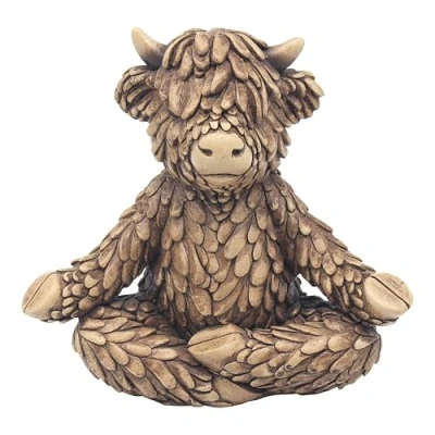 Image of Lesser &amp; Pavey Hughie Highland Cow Yoga Figurines Statues For Home Decor Ideal Ornaments Friendship Gifts Women Men Lovely Table Centerpiece Living Room Accessories