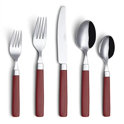 Image of ANNOVA 20 Pieces Stainless Steel Flatware/Cutlery Set Color Handles 4 x Dinner Forks, Salad Table Knives, Tablespoons, Teaspoons Service for (Red, Pieces)