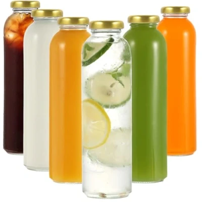 Image of LIMILI Glass Bottles with Lids, 6 pack 500ml Reusable Juice Clear Drinking Leak Proof for Homemade Beverages Picnics Travel School