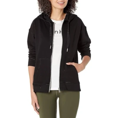 Image of Calvin Klein Performance Women&#039;s Eco French Terry Hoodie Hooded Sweatshirt, Black, Large