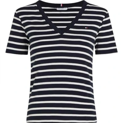 Image of Tommy Hilfiger SLIM CODY Basic Tshirt, Women&#039;s, Size: Small, Breton desert sky/ecru