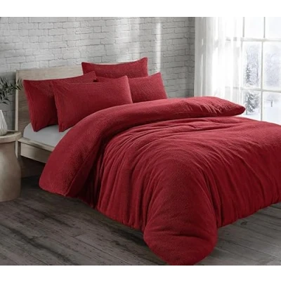 Image of LSU Teddy Fleece Duvet Cover Super Soft Warm Bedding Set Single Double King Quilt (red, King)