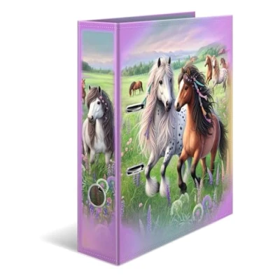 Image of HERMA A4 Lever Arch File Horse World, 70mm Spine, Heavy Duty Folder with Animal Motif, Glossy Finish &amp; Inner Print, Kids Ring Binder, Archiving Storage Organizer
