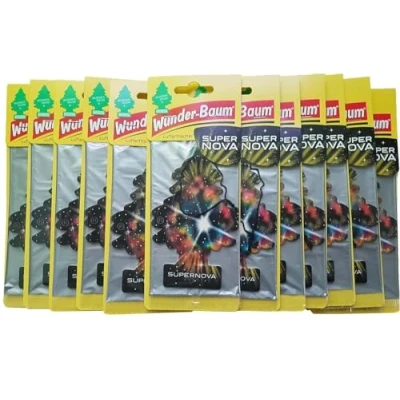 Image of 12x Wunderbaum Supernova Car Air Freshener Fragrance Tree +/ 45 Days Fresh in the Car, Wardrobe, Drawer, Kitchen and Household. Also Ideal for Sports Bag!