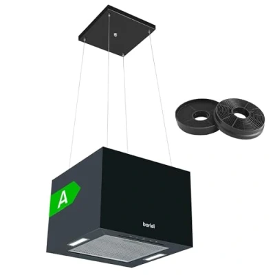 Image of Baridi Island Cooker Hood, 3 Speed 40cm, LED Lights, Energy Class A, 630m3/h Airflow, Black DH109