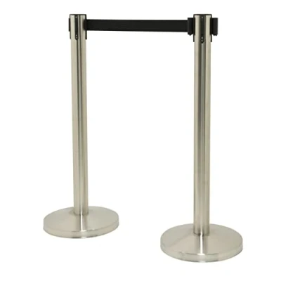 Image of Securit Budget Barrier Pole Set Retractable Belt Chrome/Black (Pack 2)