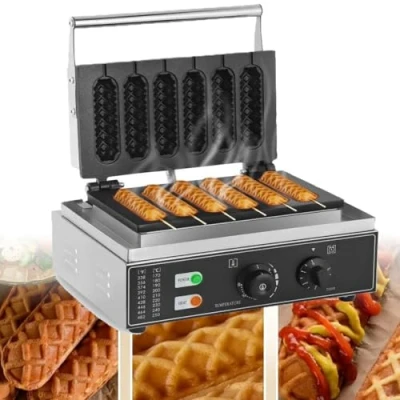 Image of Commercial French Hot Dog Waffle Maker Iron Machine 1500W Electric Nonstick Corn 5/6 PCS Hotdog Cheese Stick Press Iron, 50 300℃ Temp Control, 5 min Timer Muffin Cooker,6pcs