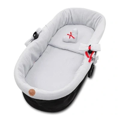 Image of Border Muslin for prams Cover Baby Bath nest pram Accessories Set 3 Piece with Pillow and Mattress Gray