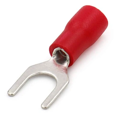 Image of Heschen Fork Insulated Wire Connector Electrical Crimp Terminal SV1.25 5S Stud size #10 for 0.5 1.5mm² (22 16 AWG) Red 100Pack