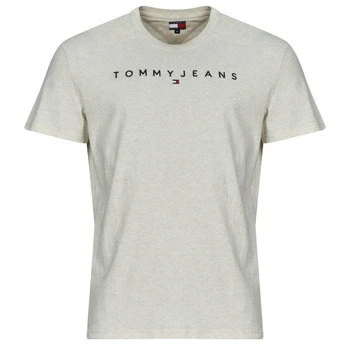 Image of Tommy Jeans Linear LOGO TEE Print Tshirt, Men&#039;s, Size: 44, Oat marl