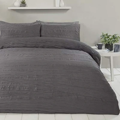 Image of Sleepdown Super Soft Textured Crinkle Charcoal Grey Luxury Duvet Cover Quilt Bedding Set with Pillowcases Double (200cm x 200cm), Polyester
