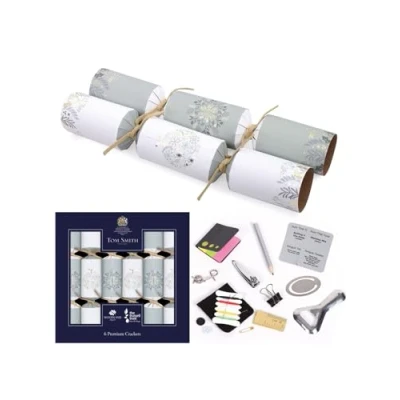 Image of Tom Smith Pack 6 Eco Charity Christmas Crackers White &amp; Sage Bauble Design 33cm