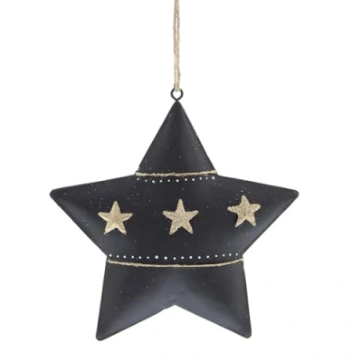 Image of Festive Productions Christmas Black Metal Star Hanging Decoration with Gold Glitter Stars 12cm for Home Gift Idea