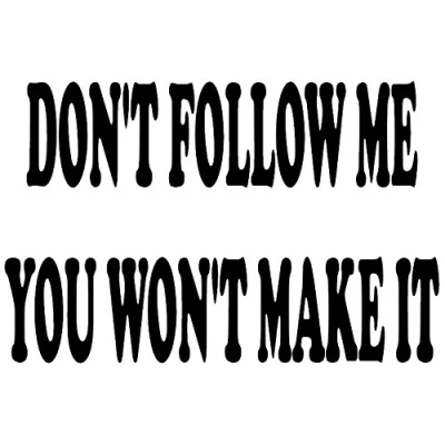 Image of Don&#039;t Follow Me You Wont Make It Funny Bumper Sticker Car Van Bike Decal Free P&amp;P Any Colour