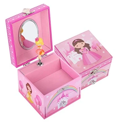 Image of TAOPU Sweet Square Musical Jewelry Box with Pullout Drawer and Spinning Princess Girl Figurines Music Jewel Storage Case for Girls
