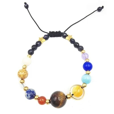 Image of BeatlGem Handmade Solar System Bracelet Universe Galaxy The Nine Planets Guardian Star Natural Stone Beads Bracelets Bangles Women Men Gift