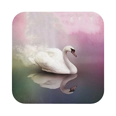 Image of White Swan printed PVC Coaster Set of 6, Table Drink Coffee Coasters Square 6 Pieces