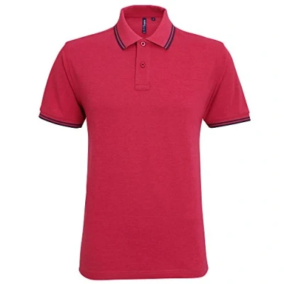 Image of Asquith &amp; Fox Men&#039;s Classic Fit Tipped Polo Shirt, Multicolour (Red Heather/Navy 000), Medium (Size:Medium)