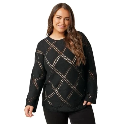 Image of EVANS Curve Diamond Pointelle Jumper Women&#039;s Plus Size Black