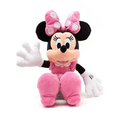 Image of Disney Store Official Minnie Mouse Small Pink Soft Toy, 33cm/12, Iconic Cuddly Toy Character in Polka Dot Dress and Bow with Embroidered Features, Suitable for All Ages