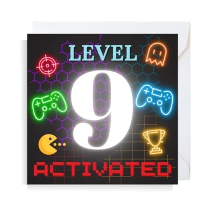 Image of Second Ave Gaming Gamer 9th Birthday Age 9 Square Children&#039;s Kids Greeting Card for Boy or Girl
