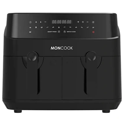 Image of MONCOOK Double Air Fryer 2 In 1 Airfryer 9L With x 4.5L Baskets 50 Recipe Cookbook Smart Finish Function Digital LED Display 12 Pre Set Cooking Programs Healthy Oil free