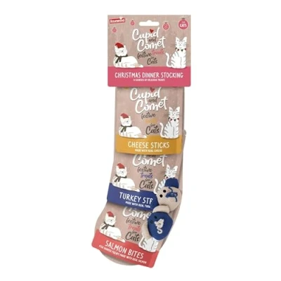 Image of Rosewood Cupid &amp; Comet Christmas Dinner Cat Stocking, Treats Catnip Mice Toys