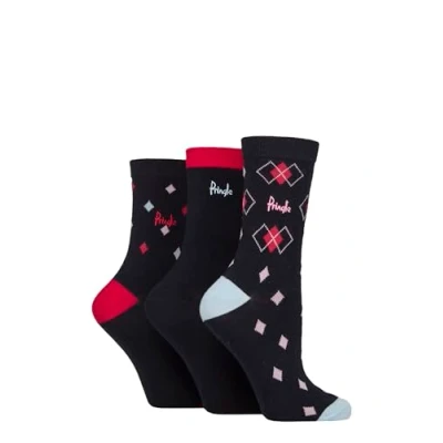 Image of Women&#039;s 3 Pair Pringle Patterned Cotton Socks Navy Argyle 4 8