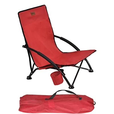 Image of Rainberg Folding Beach Lightweight Chair With Padded Armrest, Portable, Outdoor for Camping, Beach, Festivals, Garden, Caravan Trips, Fishing, BBQ, Carry Bag. (Pack of 1, Red)