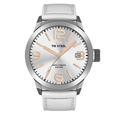 Image of TW Steel Marc Coblen Edition TWMC21 Men&#039;s Watch with Leather Strap, Silver/White, Strap.