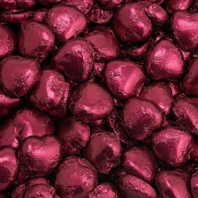 Image of Italian Options Milk Chocolate Foiled Hearts, 200 Chocolates, Burgundy Foil