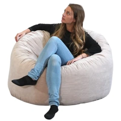 Image of bananair Bean Bag Chair Adult Soft &amp; Elegant Fine Ribbed Corduroy Fabric Comfortable Foam Filling Giant Sofa with Excellent Back Support (100 cm, Beige)