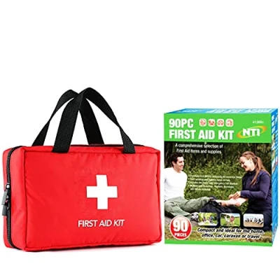 Image of 90 PCS First AID KIT Medical Emergency Home Office Travel Camping CAR Taxi Boat Caravan Work RED Bag Tape Blanket Dressing ICE Pack UK Free P&amp;P
