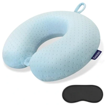 Image of Gosider Travel Neck Pillow Memory Foam Support U Shape Compact &amp; Lightweight for Sleeping Plane, Car, Home, Office Camping Light Blue