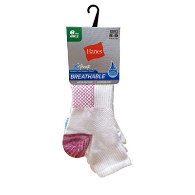 Image of Hanes Women&#039;s Lightweight Breathable Ankle Socks 6 Pair Pack, White Assorted, Shoe Size: 5 9