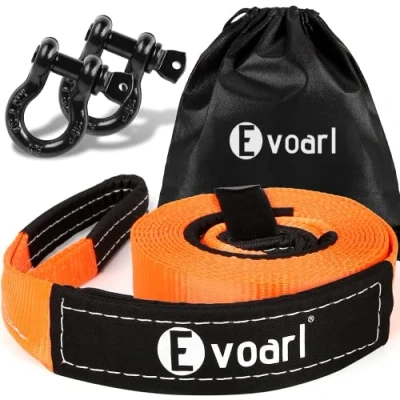 Image of EVOARL Tow Rope 5m x 5cm, Heavy Duty 8T(17600 lbs) Towing Strap with Reinforced Loop Ends, Car Recovery Kits Shackles(Orange)
