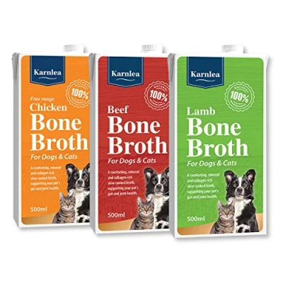 Image of Karnlea Pets Bone Broth Variety Pack 3x 500ml 100% Real Chicken, Beef &amp; Lamb Liquid for Cats Dogs High in Collagen Protein Healthy Joints, Gut, Digestion, Skin Sickness