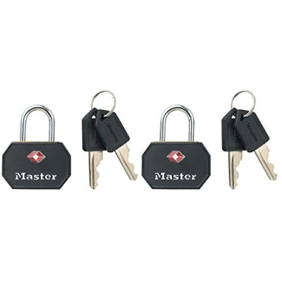 Image of Master Lock 4681EURTBLK Pack of 2 Key Travel Padlocks TSA Certified, Black, 4 x 3 2,2 cm