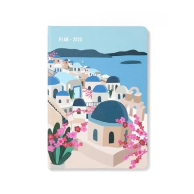 Image of Letts of London Wanderlust A5 week to view 2025 diary Santorini